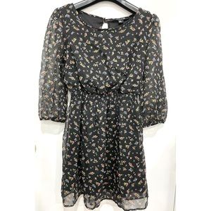 FOREVER 21 Black Floral Flowy Long Sleeve Dress